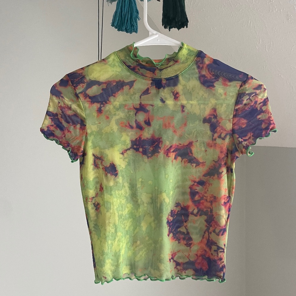 Mesh green tie dye crop top